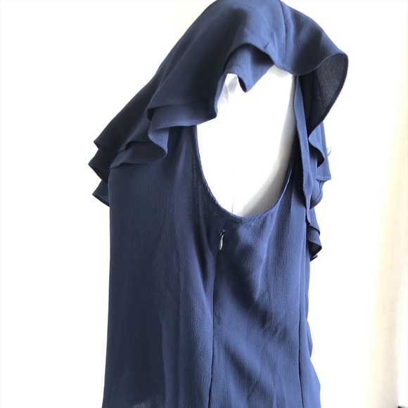 Michael Kors One Sleeve Navy Ruffle Top - Picture 4 of 8